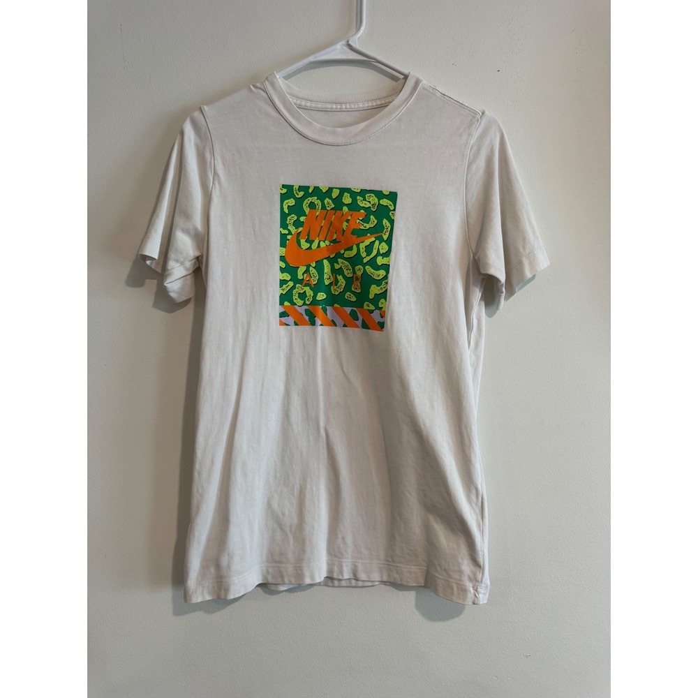 Nike Air Graphic Box Logo T-Shirt Boys Large White Leopard Print Swoosh